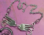 Winged Fork Necklace -- Handmade Made From Antique Sterling Silver Plated Forks -- A Doctor Gus Recycled Silverware Creation