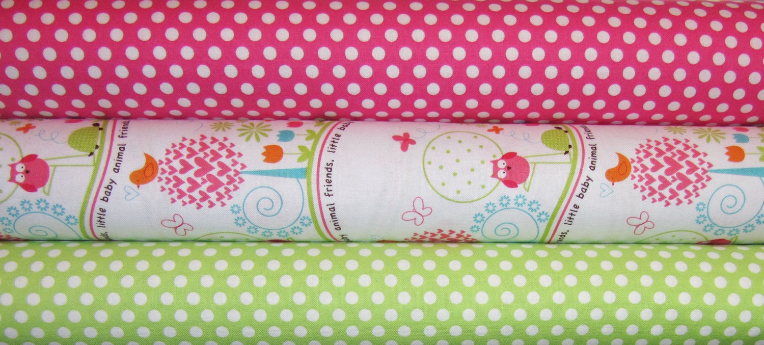 3 Fat Quarters Animal Friends OWLS Girl Pink Michael Miller Designer Fabrics