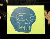 skull speed racer/hell diver letterpress card