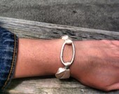 Cream Ribbon and Wire Bracelet with Magnetic Clasp