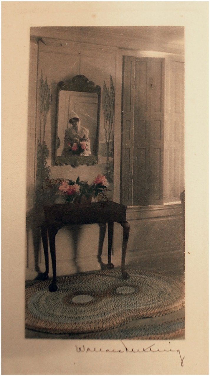 Hand Tinted Photo - Wallace Nutting Indoor Interior Girl in mirror Scene