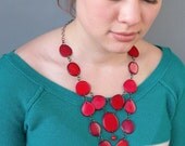 Lipstick Red and Pink Acai Seed and Tagua Nut Bib Statement Eco Friendly Necklace and Matching Earrings with Free Shipping