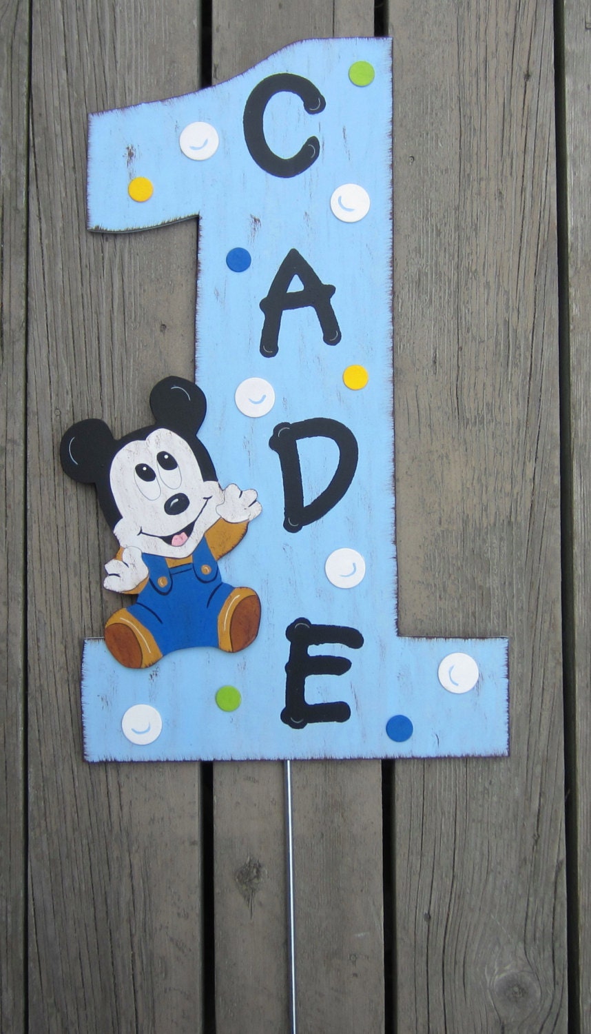 Baby Mickey 1st Birthday Prop Sign - Hand-Painted Wood - Lawn Ornament - Gift Table Centerpiece - Wall Hanging Keepsake