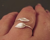 Adjustable ring, sterling silver leaf ring, open ring nature inspired