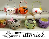 Halloween Candy Pails PDF Tutorial for Doll Costumes and Autumn Ornaments Learn to Sculpt Polymer Clay Pumpkins - DollProject