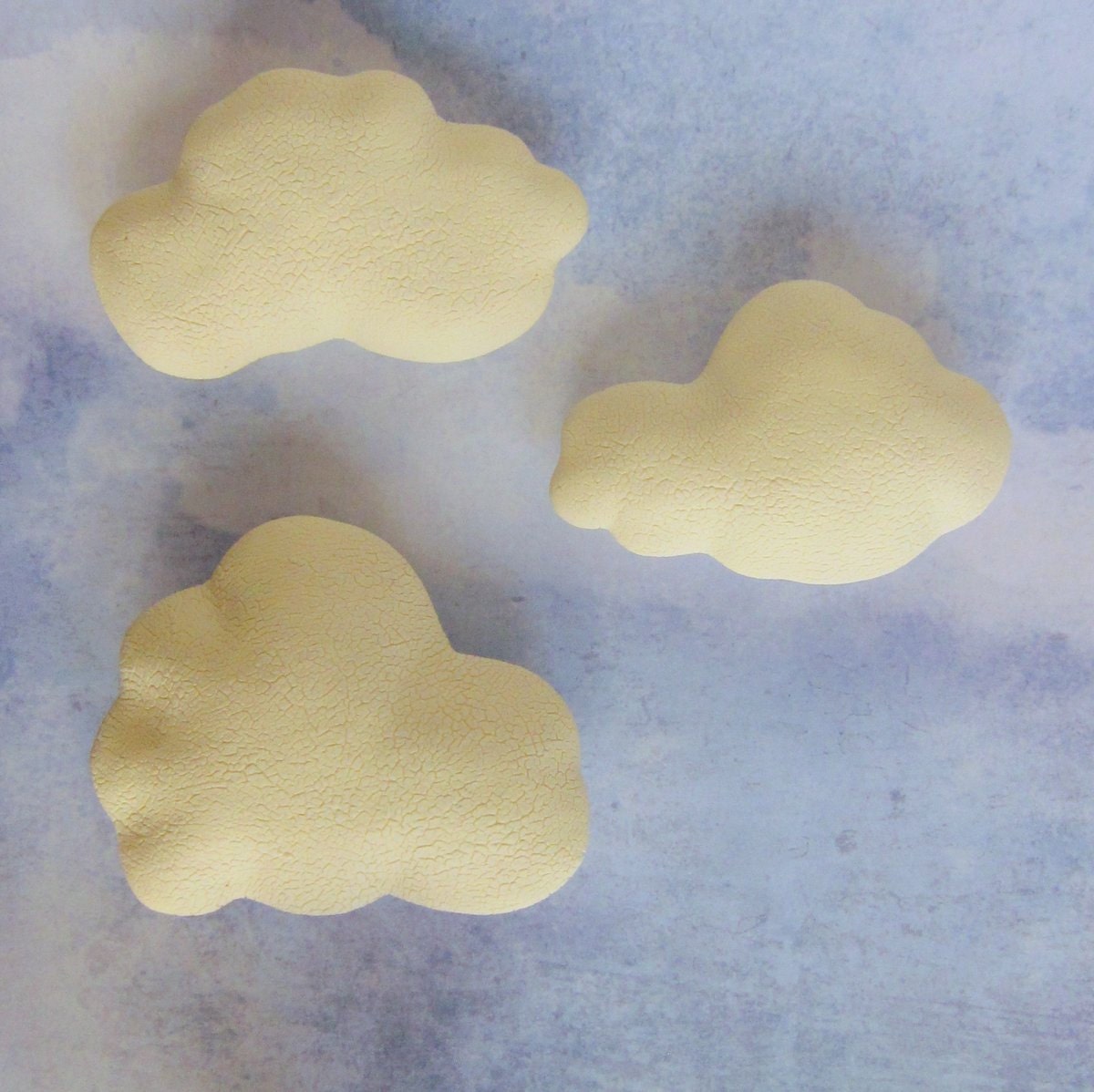 3 Happy Poufy  Clouds for your Wall