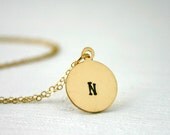 Personalized gold initial necklace - hand stamped jewelry