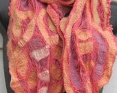 Long  Pink and Light Peach Nuno Felted Scarf - Eco Fashion - Fibre Art