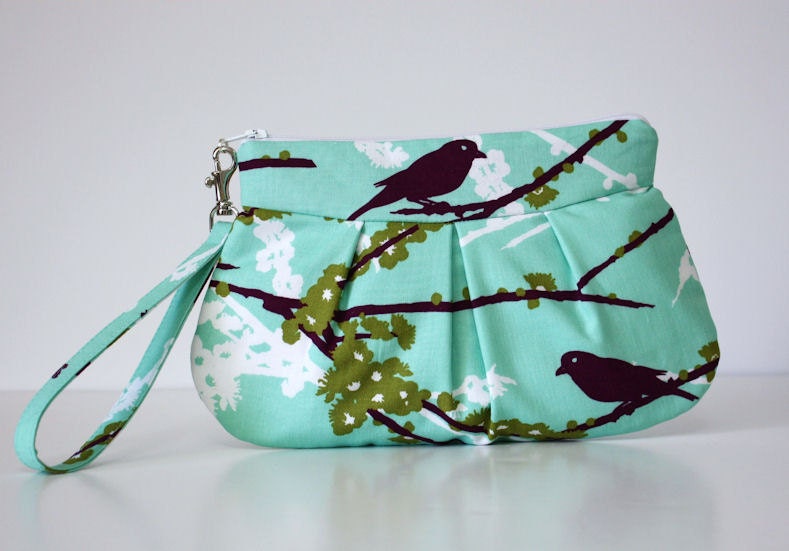 Zip and Go Wristlet / Aviary 2 Fabric Sparrows Plum