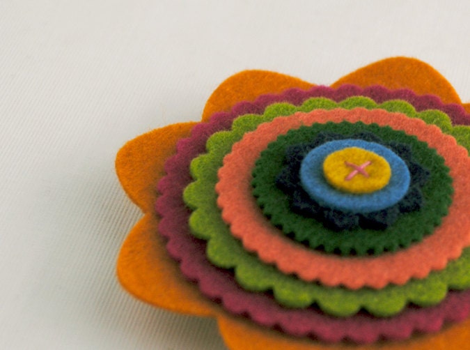 Colorful Layered Wool Felt Flower Brooch