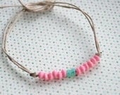 Lulu. pink and mint green beaded friendship bracelet. Tiedupmemories