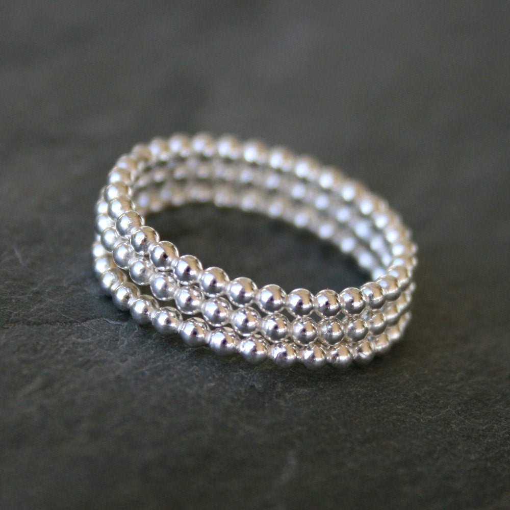 Trio of Stacking Silver Bead Rings, Solid Sterling Silver, Set of Three, Dot Rings, Bubble Rings, Beaded Rings, Dotted Rings, Stack