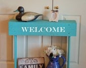 WELCOME Console Table Small Console Table Teal Skinny Table Skinny Entry Table BLUE Cottage 36X7X30 Farmhouse Table