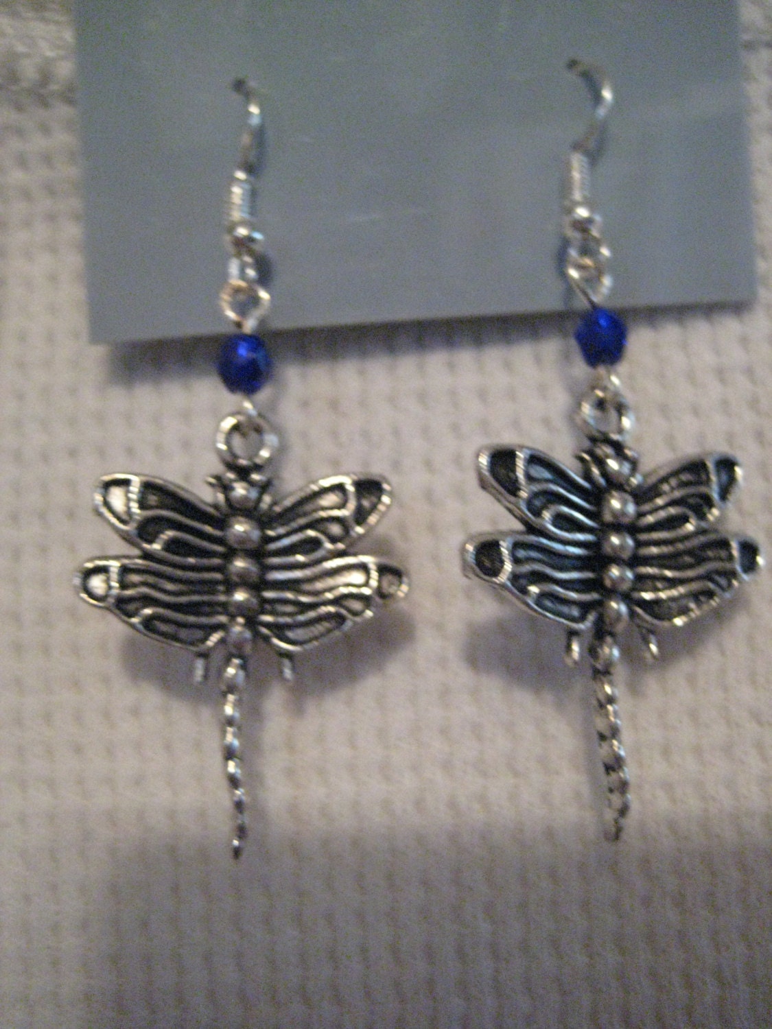 Dragonfly with Cobalt Blue Bead Earrings