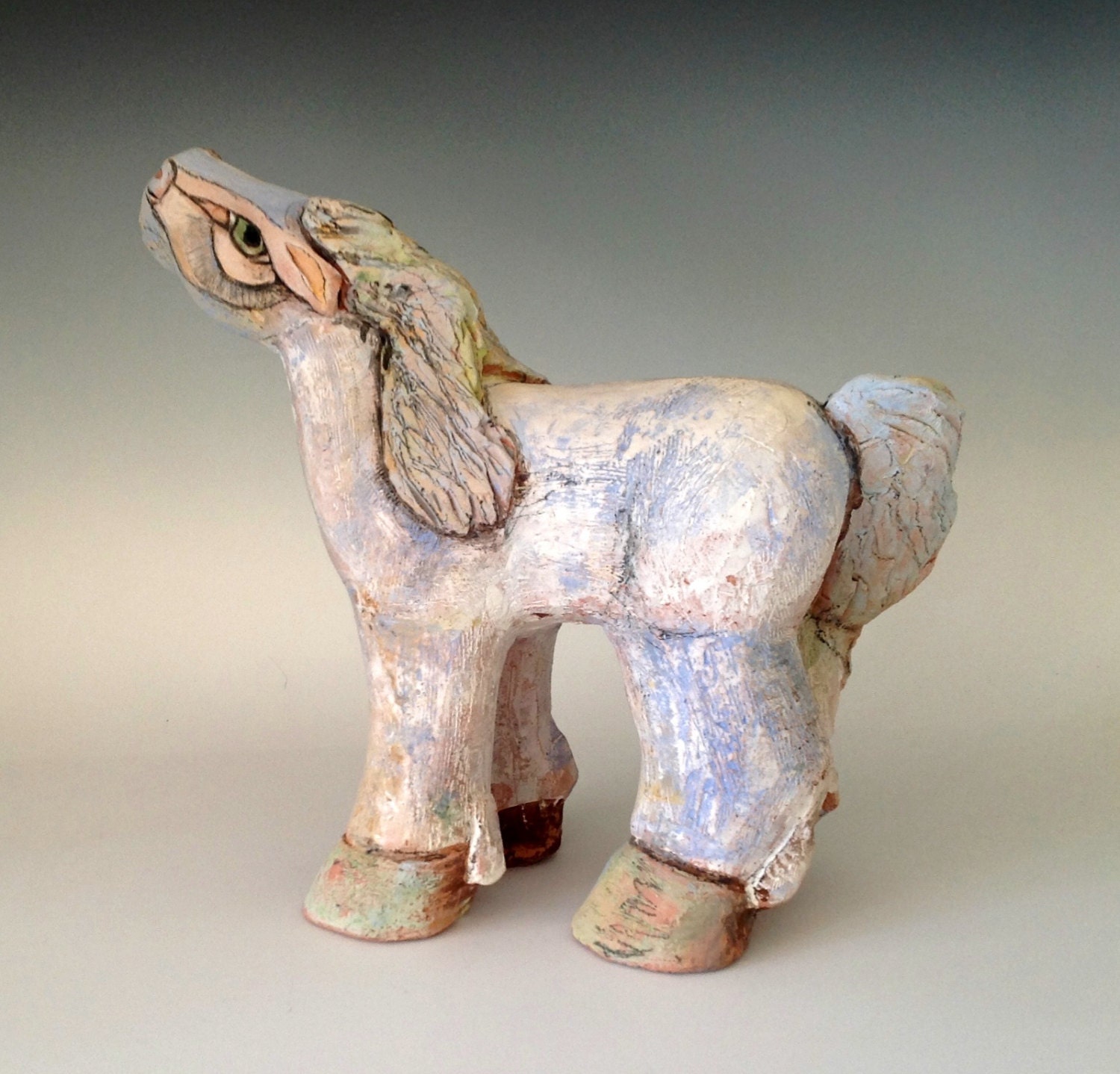 Clay Horse Sculpture, Ceramic Art Horse, Wild Horses, Blue Beauty Horse 10" tall