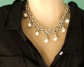Chunky Chain Necklace, Silver Pearl Necklace, Pearl Statement Necklace, Glam Rock Boho Chic, Large White Pearls, Modern Pearl Necklace