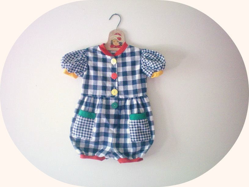 Vintage Checker Plaid Color Buttoned Romper