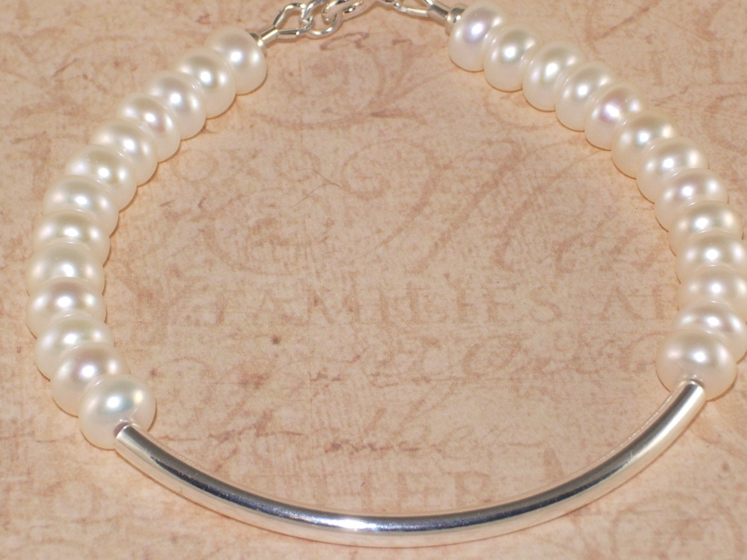 Pearl Bracelet, Gemstone, Fresh Water,  Sterling, Silver, Tube Bracelet, Handmade Jewelry, DDurda