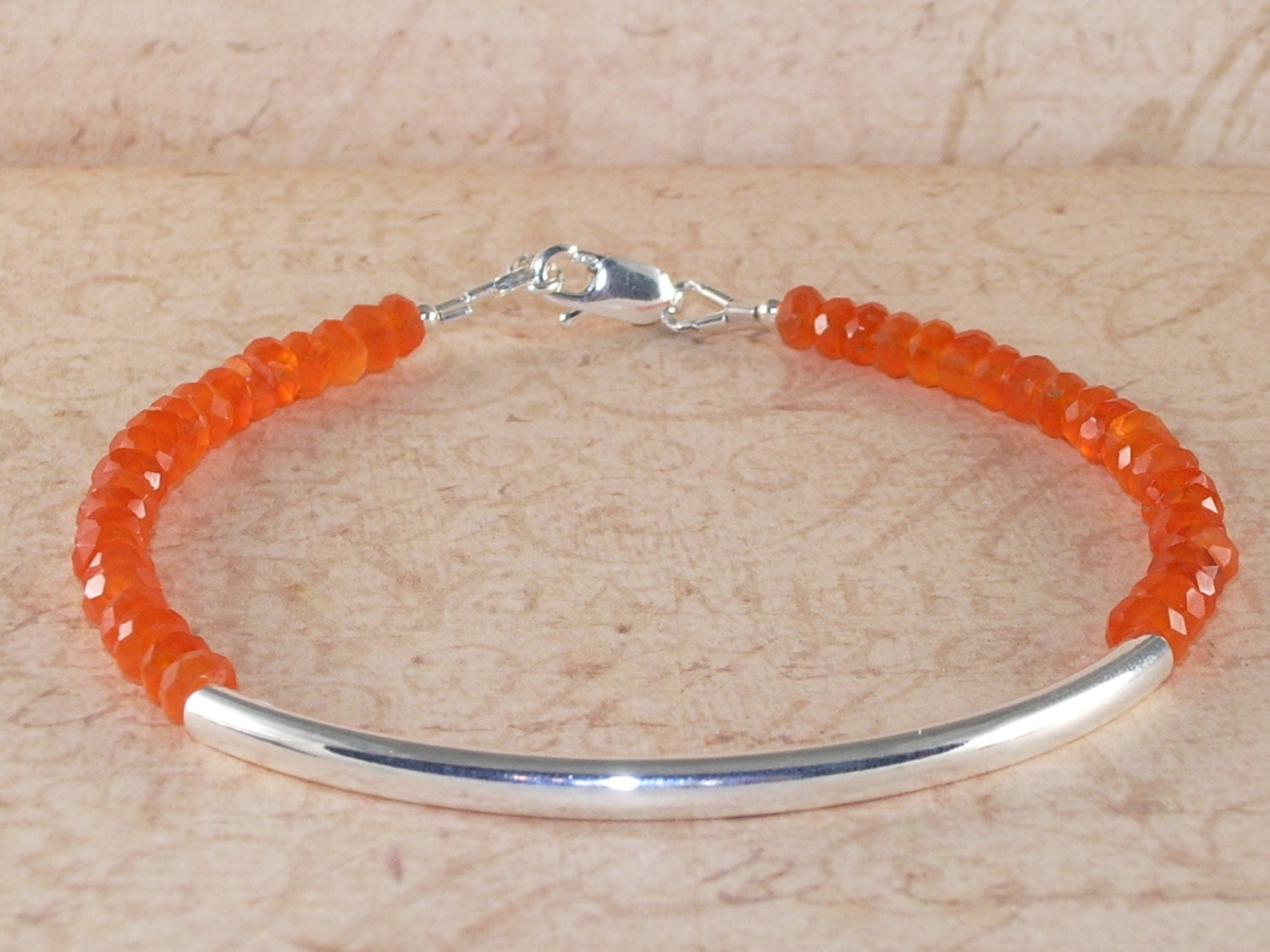 Carnelian Bracelet, Gemstone, Petite, Sterling, Silver, Tube Bracelet, Handmade Jewelry, DDurda