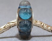 Artisan Blue Dot Lampwork Glass European Charm Bead SRA Handmade OOAK Fits Troll Bracelet Tranquility Pool