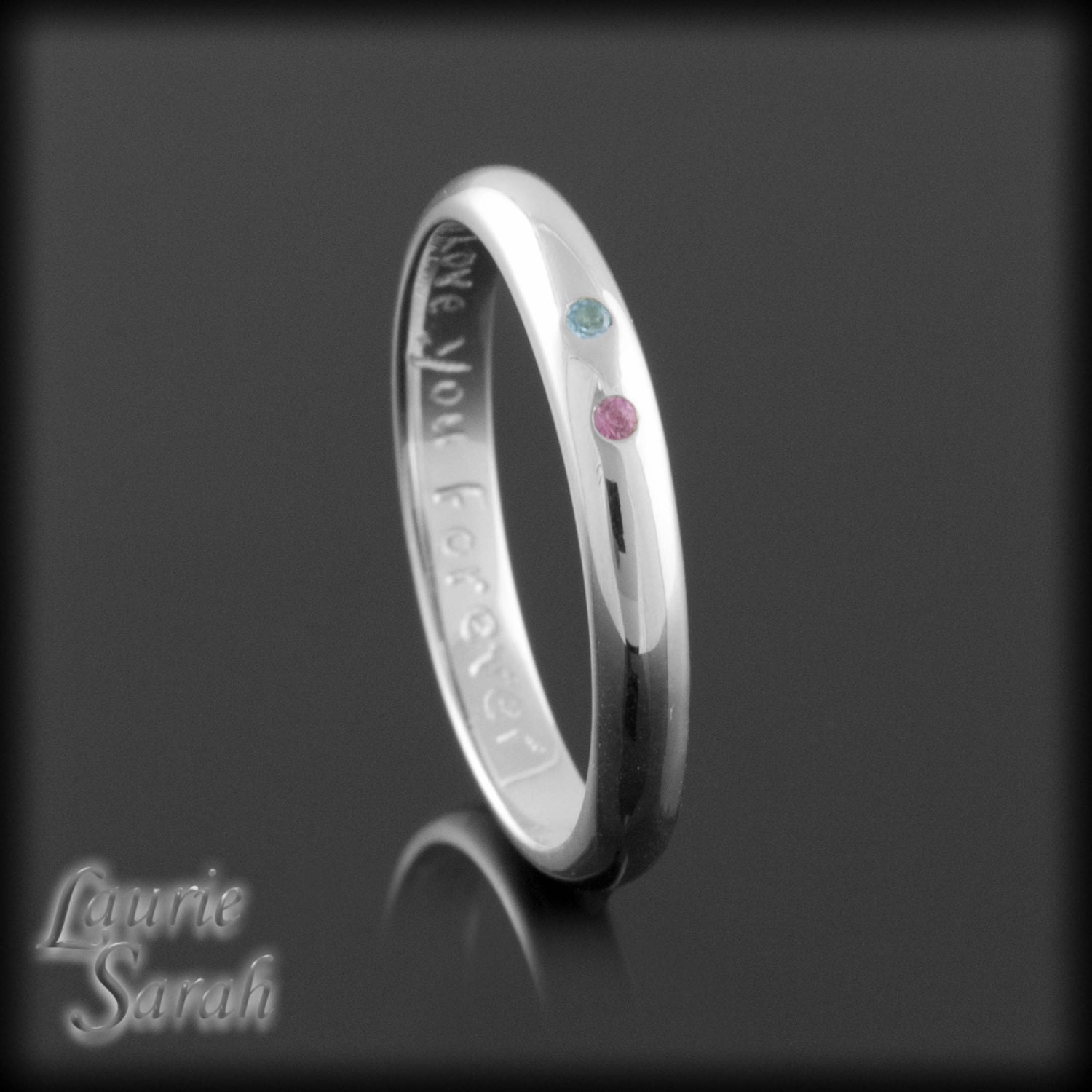 Genuine Sterling Silver Mothers Ring with Bezel Set Pink Sapphire and Blue Topaz - LS2796