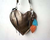SAMPLE/// Leather Heart in Metallic Gold and Brown Leather with Clip On Strap