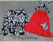 Custom Boutique  Summer Clothes Girl Red And Black Floral Shorts and Lettuce Edge Halter Top 3m 6m 9m 12m 18m 2T 3T 4T 5T 6 7 8 9 10 Girl