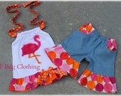 Custom Boutique Flamingo Zoo Disco Dot Denim  Short And Halter Top Summer Outfit