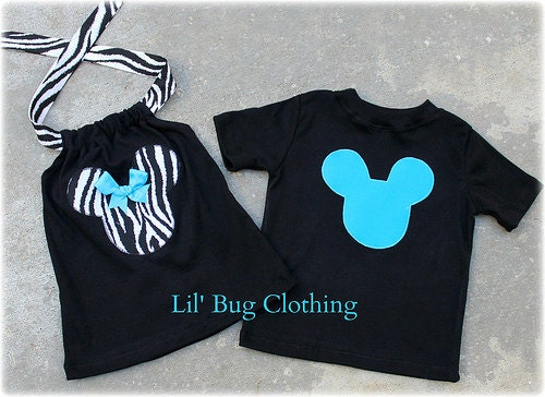 Custom Boutique Clothing Boys  Aqua Mickey  Mouse  Tee And Girls Zebra  Halter Brother Sister Tops