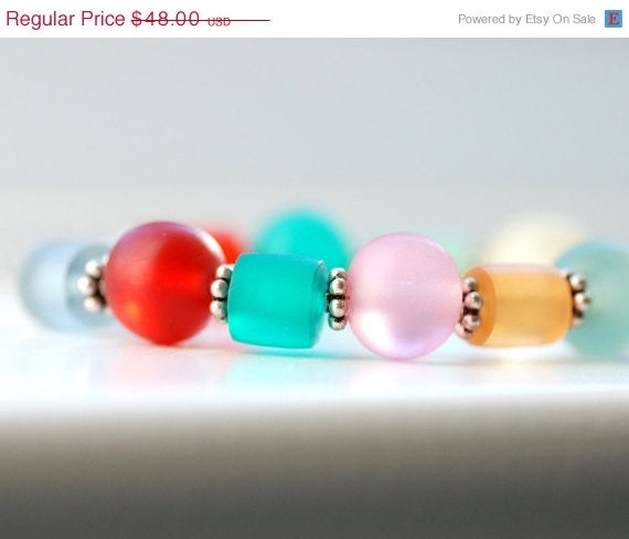 Funky Colorful Resin Bracelet, Sterling Silver - Bubblegum