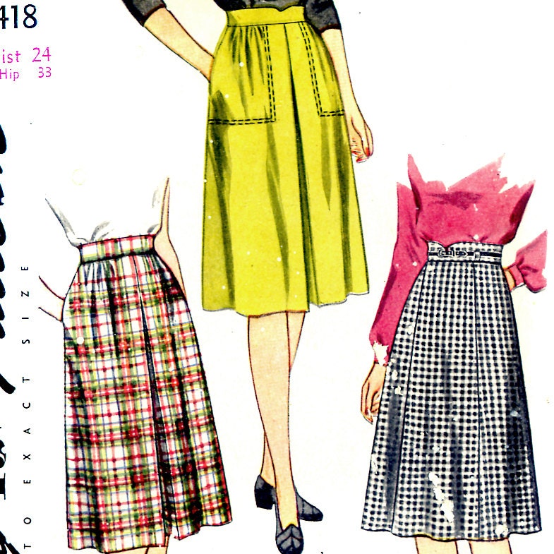 Vintage 1940s Classic Skirt Pattern- Waist 24- Simplicity 1418