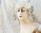 Hauntingly Gorgeous French Wax Over Composition Boudoir Half Doll