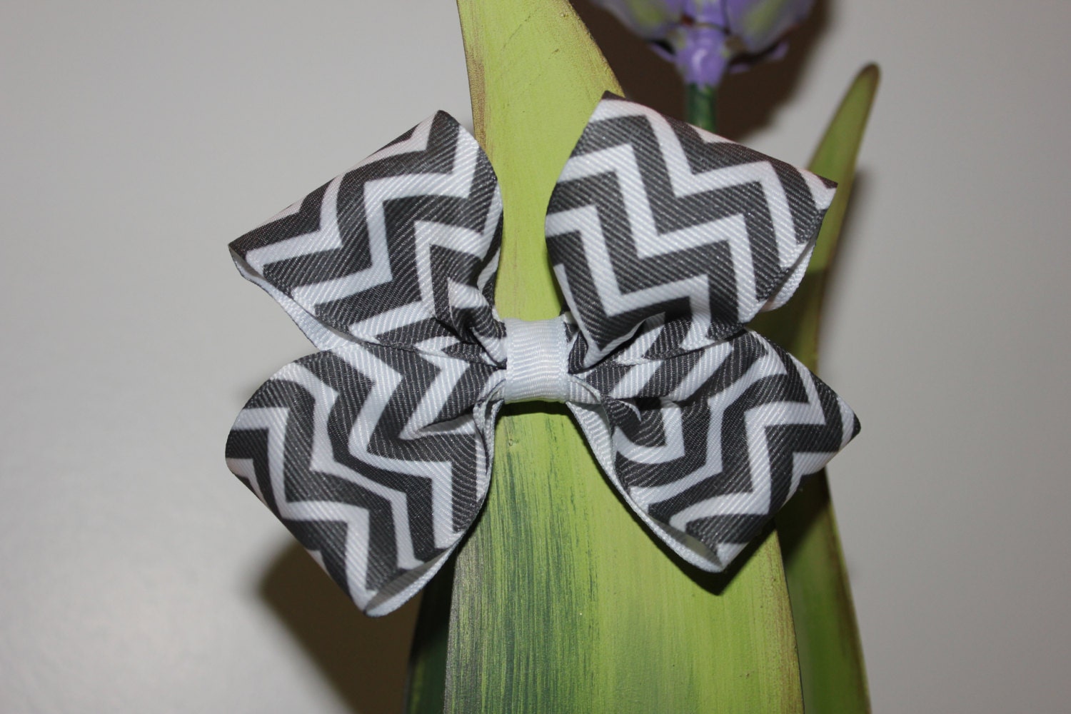 Gray Chevron Large Hair Bow