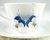 Pansy Earrings Flower Crochet Fiber Earrings, Made to Order