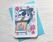 Birthday Card - Polaroid Cupcake - Notecard, Birthday, Camera