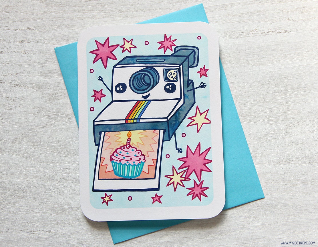 Birthday Card - Polaroid Cupcake - Notecard, Birthday, Camera