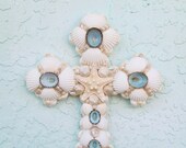 Shell Cross White Starfish Aqua and White Crucifix