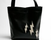 SALE Black Vinyl Lightning Bolt Tote