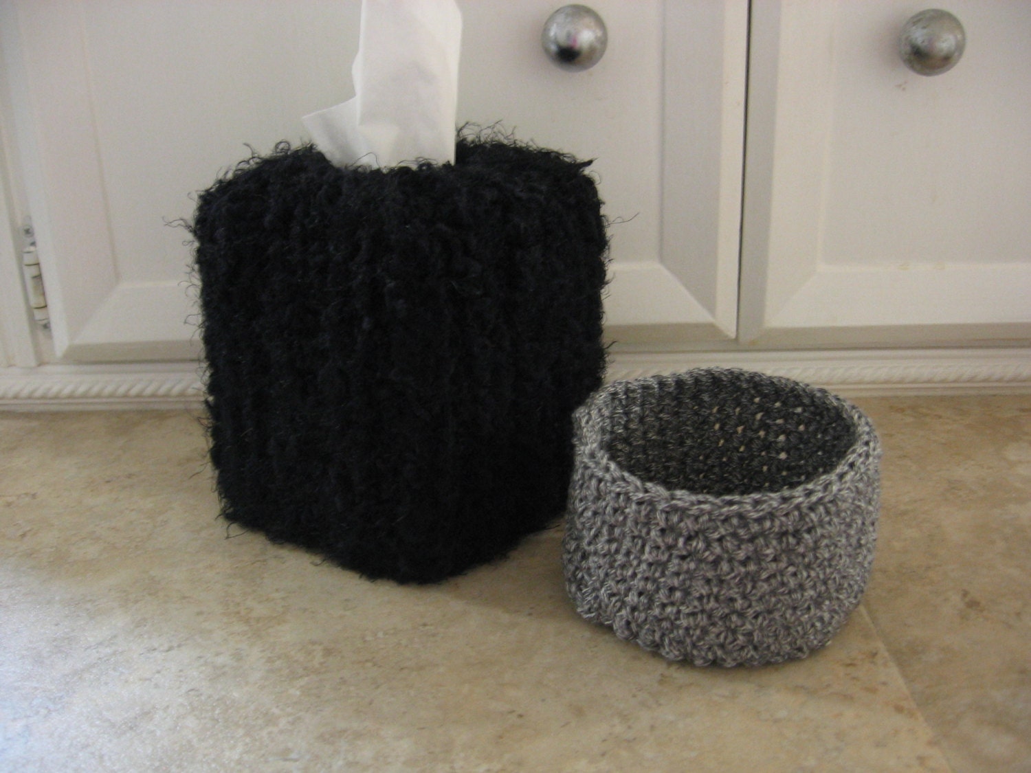 Tissue Cover Hand Knit in Black Fur Yarn