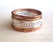 Stacked Rings - Sterling Silver - Brass - Copper - Hammered - Beaded - Mixed Metal - Textured - Stackable - Unisex - Hipster Jewelry