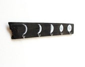 Moon Chart Jewelry Organizer Rack, Towel Holder, Coat Rack Driftwood, Metal Astronomy Home Decor
