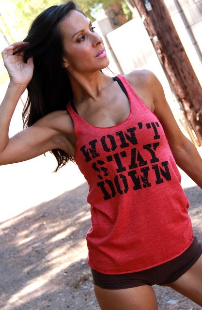 Won't Stay Down.  Flowy Eco-Heather Racerback Tank.  Sizes S-XL.