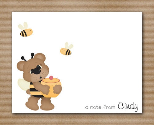 Bear Note Cards / Bee / Honey / Honeypot / Personalized (set of 8)