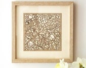 Framed Bird and Peony Tree Woodcut