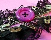 Purple and Black Bricolage Cuff with Zipper, Buttons, and Lace