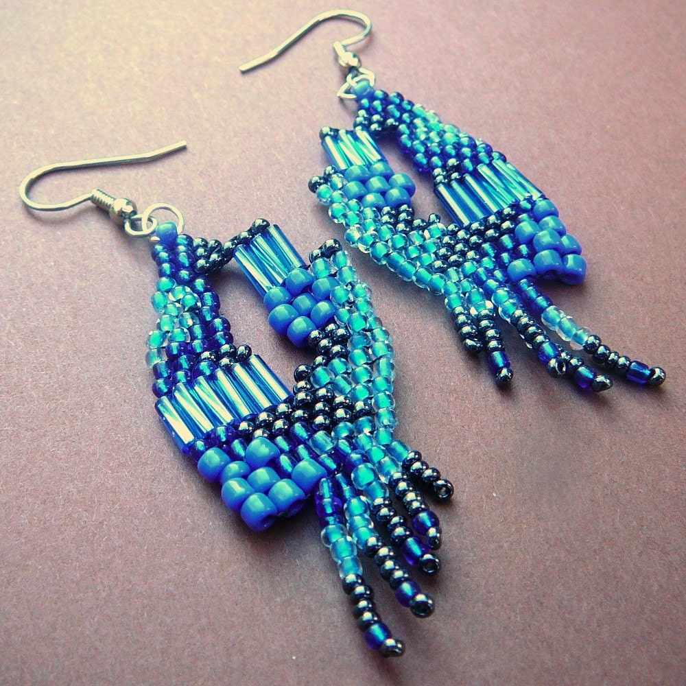 Blue Lagoon - Freeform Beadwoven Earrings