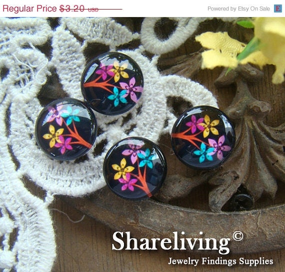 SALE - 10% OFF - 10pcs 12mm Handmade Photo Glass Cabochons  (Tree) -- BCH125G