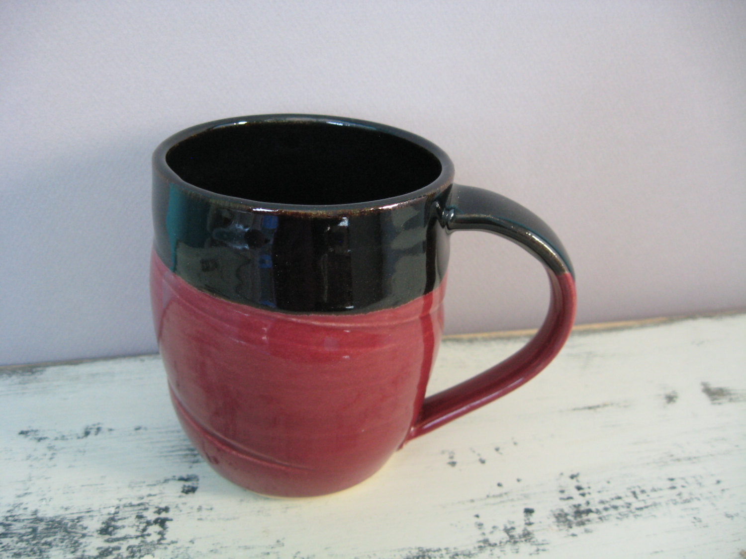 Large Coffee Mug, Ceramic Black and Red