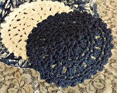 Doily Dish Cloths cottage style round dishcloths set of 2 navy and ivory