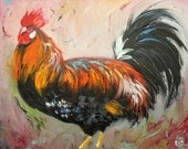 Rooster 583 16x20 inch original animal portrait oil painting by Roz